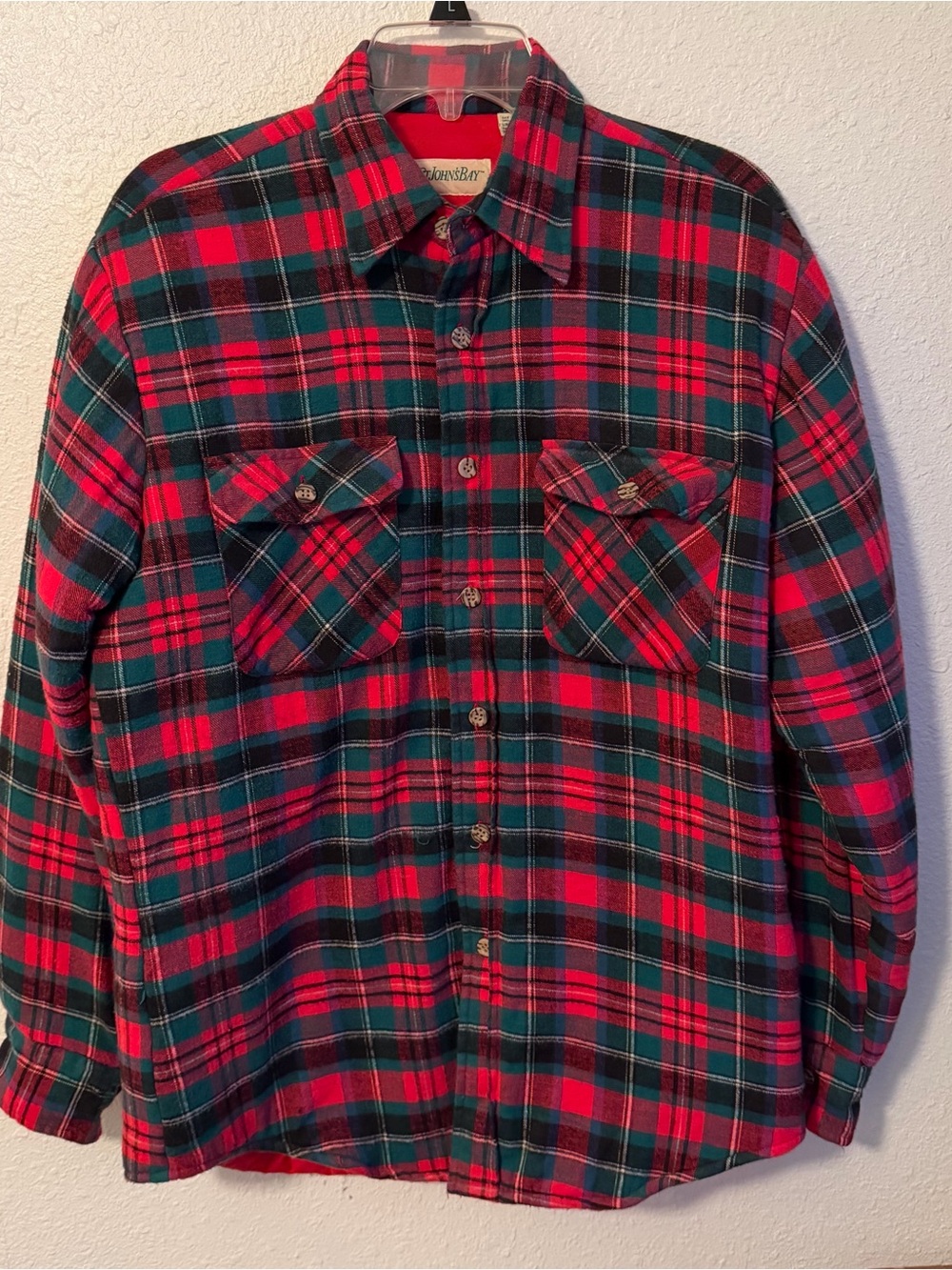 Vintage 90s Quilted Lined Flannel Shirt Jacket Shacket St Johns Bay M Red